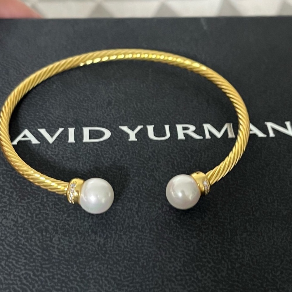 David Yurman Gold-Tone Cable Pearl Cuff Bracelet 3mm